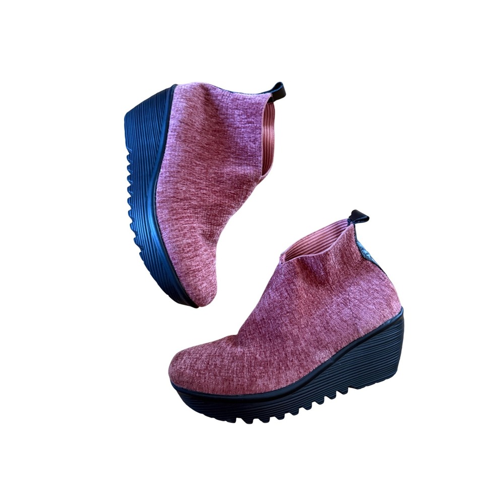 Bernie Mev velvet wedge bootie sally slip on in red